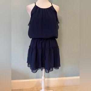 Greylin Tami Ruffle Halter Mini Dress in Navy - Size M